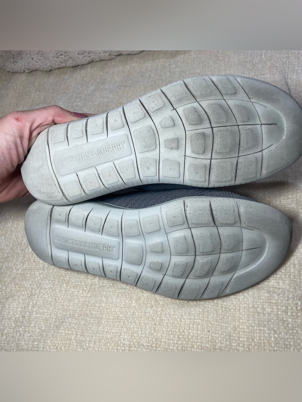 Johnston & Murphy Kids Gray Knit Slip-On Sneakers with Tan Heel Accent size 3.5 - Picture 9 of 11